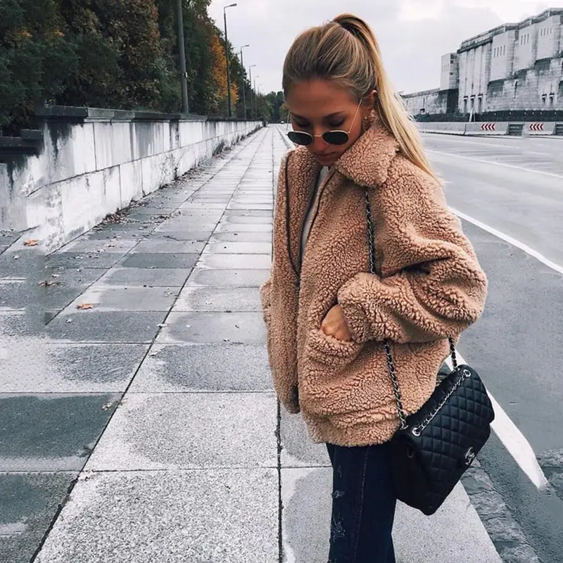 

Autumn winter jacket female coat 2020 new fashion korean zip plus size teddy fur women coat female casual jackets woman pusheen