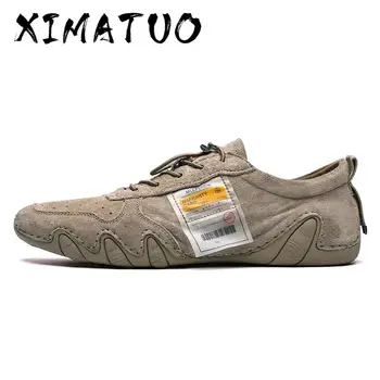 

Plus Size Suede Leather Shoes Men Loafers Octopus Casual Leather Shoes Soft Driving Shoes Men Flats Walking Lace-Up Man Footwear