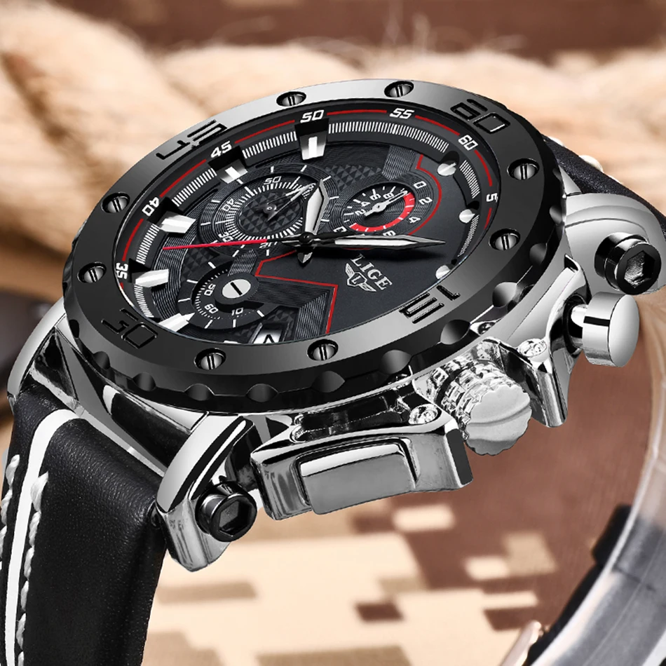 H78281f6834c94dd097925e16a0dee5d93 Relogio Masculino New LIGE Sport Chronograph Mens Watches Top Brand Casual Leather Waterproof Date Quartz Watch Man Clock