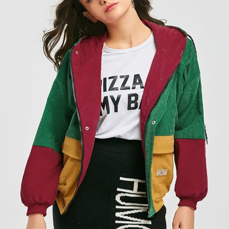

Fall Women's Long Sleeve Patchwork Retro Corduroy Jacket Casual Loose Paneling Color Basic Workwear Jacket Plus Size 3XL 2020