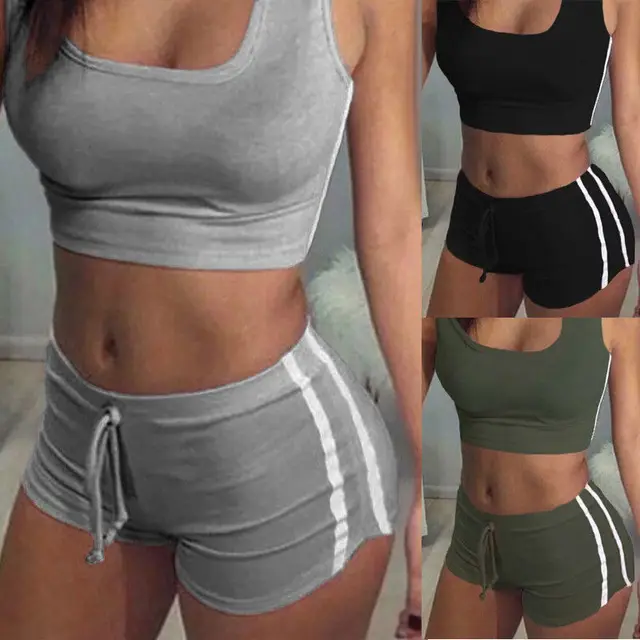 Sexy Women 2PCS Yoga Set Female Sleeveless Tank Top Bra Fitness Shorts Running Gym Sports Clothes Suit