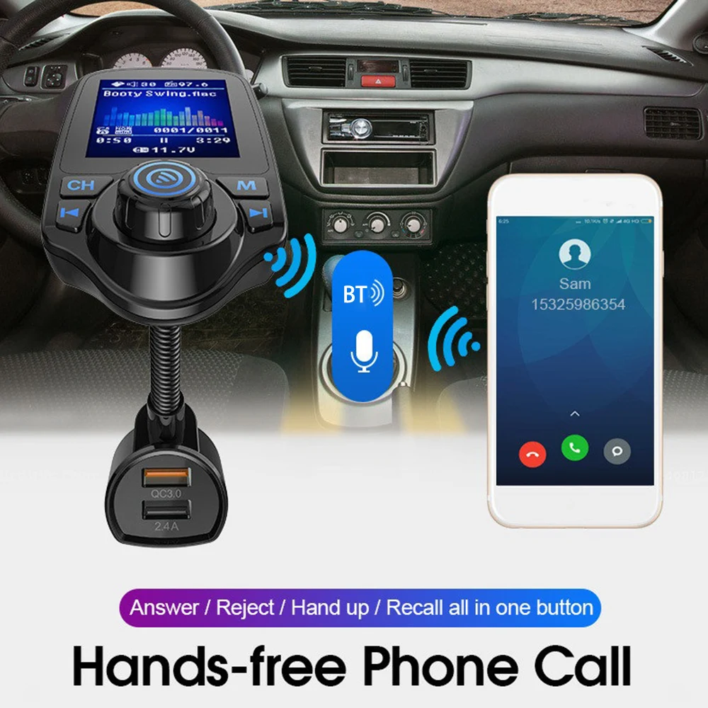1," TFT Автомобильный fm-передатчик BT5.0 многофункциональный MP3-плеер+ двойной usb порт для зарядки Быстрая зарядка 3,0 цветной дисплей 5 режимов эквалайзера