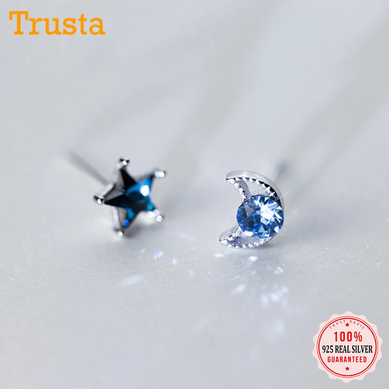 Женские серьги гвоздики из серебра 925 пробы с Луной и звездами|fashion stud earrings|stud