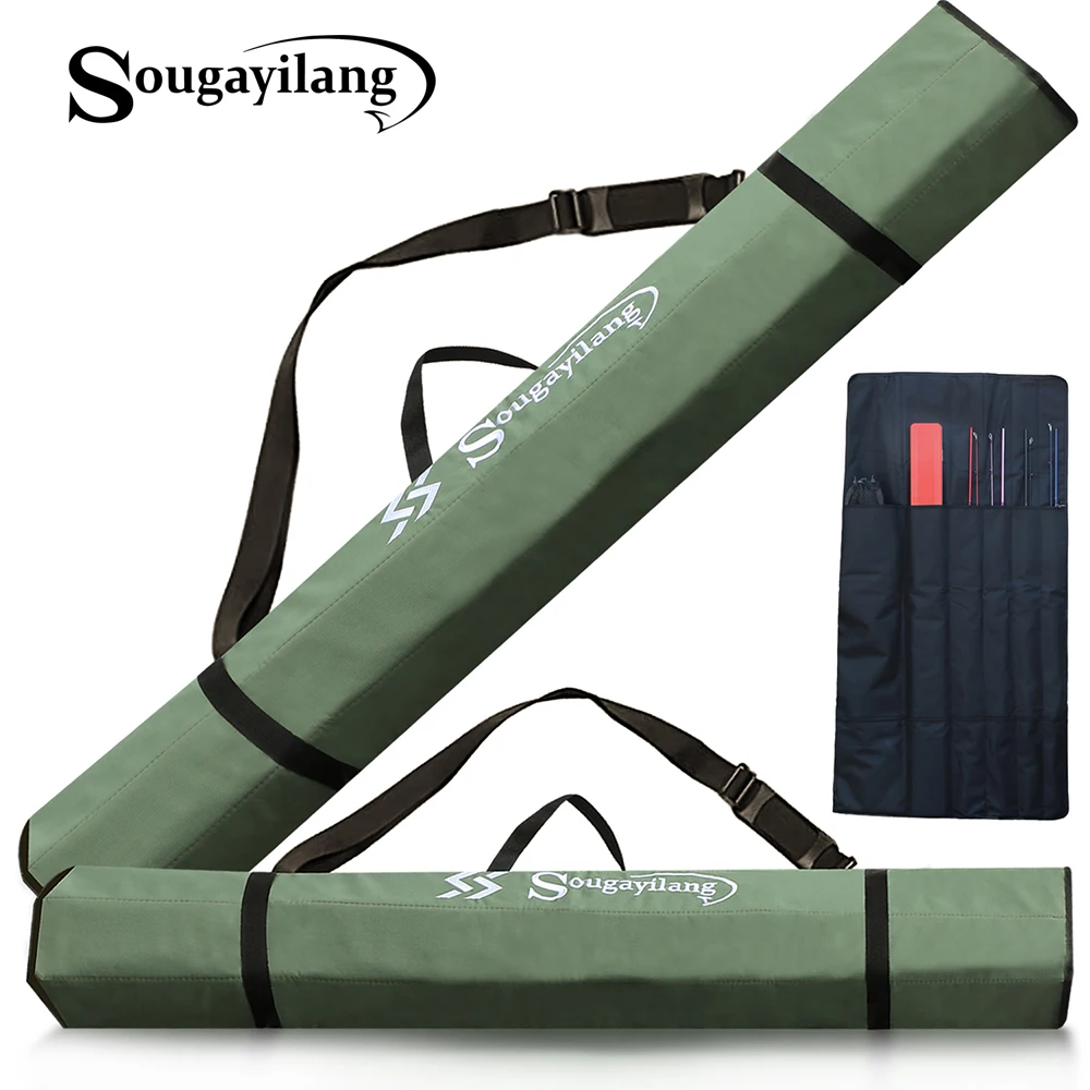 Sougayilang Fishing Rod Bag Canvas Rod Case Organizer Pole Storage Bag Fishing Rod and Reel Carrier Organizer for Travel, Gift for Father, Boyfriend