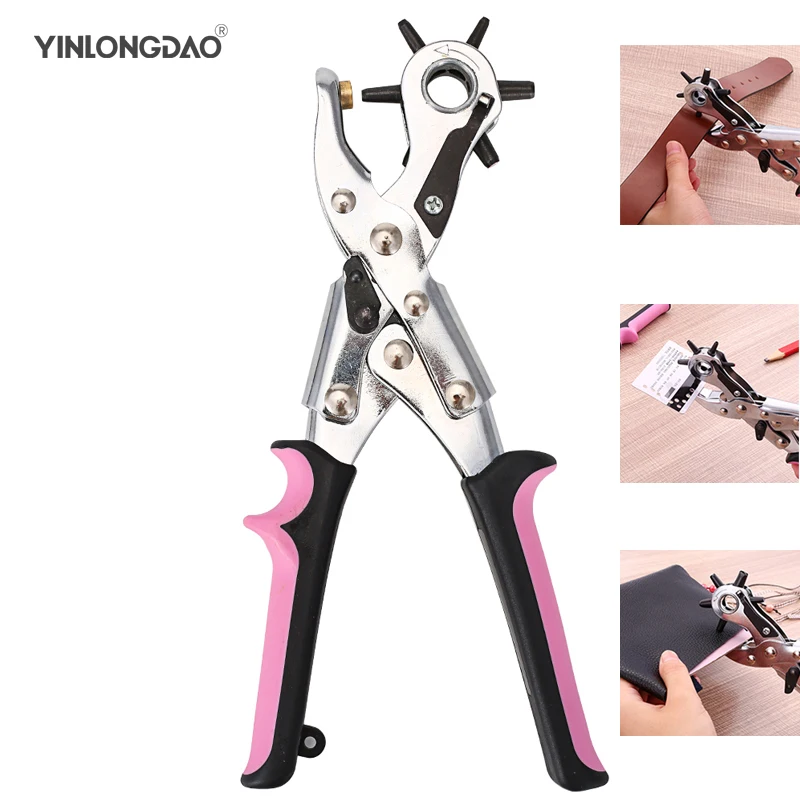 

Puncher Belt Leather Belt Hole Punch Plier Eyelet Revolve Sewing Machine Bag Setter Tool Watchband Household Strap Leather DIY