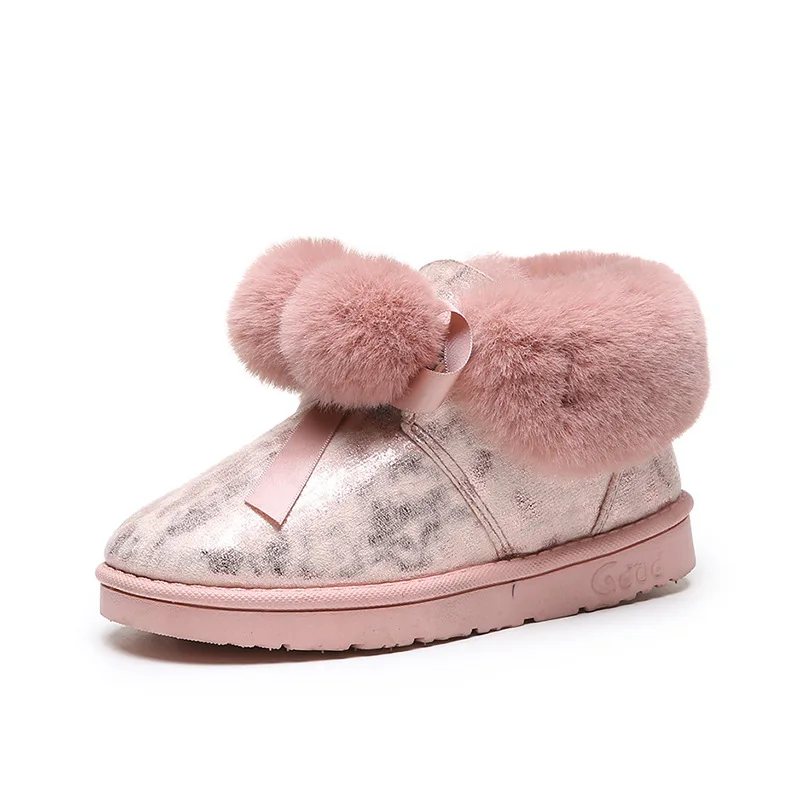 

Scsech New Children's Rubber Boots Winter Cotton Pompom Thicken Plush Snow Boots With Bow Warm Anti-Slippery Boots CHE21