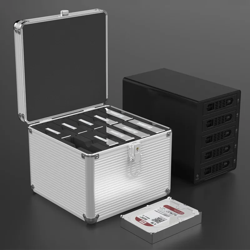 Orico BSC35 Алюминиевый жесткий диск защитная коробка 5/10 3,5 дюймовый жесткий диск защитная коробка для хранения с блокировкой-серебро - Цвет: 10 Bay Box
