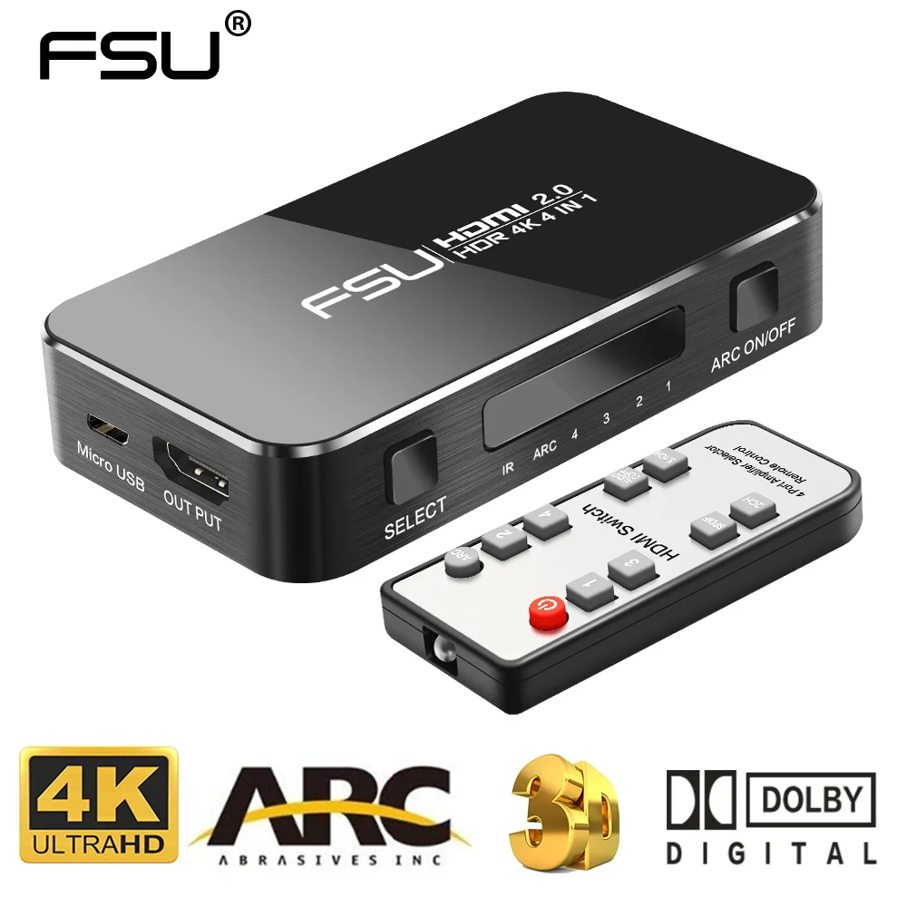 FSU HDMI сплиттер 4 входа 1 выход переключатель HDR 4x1 для HDTV PS4 4K с аудио экстрактором 3 5