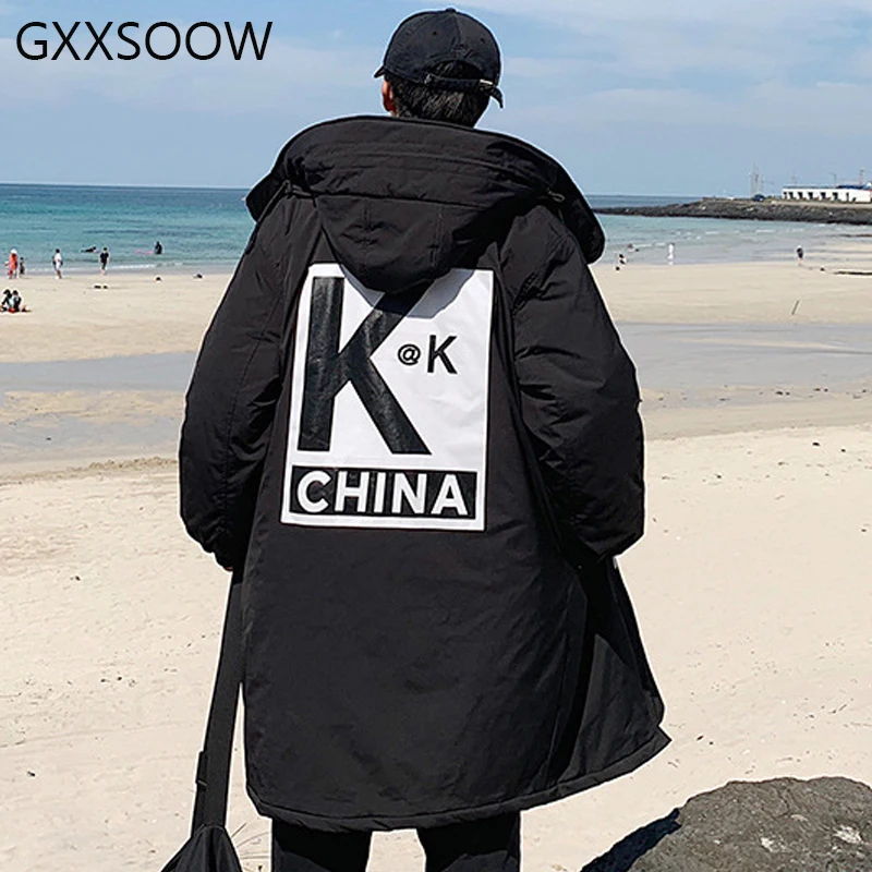 Модная парка с принтом куртка в стиле хип-хоп длинная 2019 зимняя черные мужские