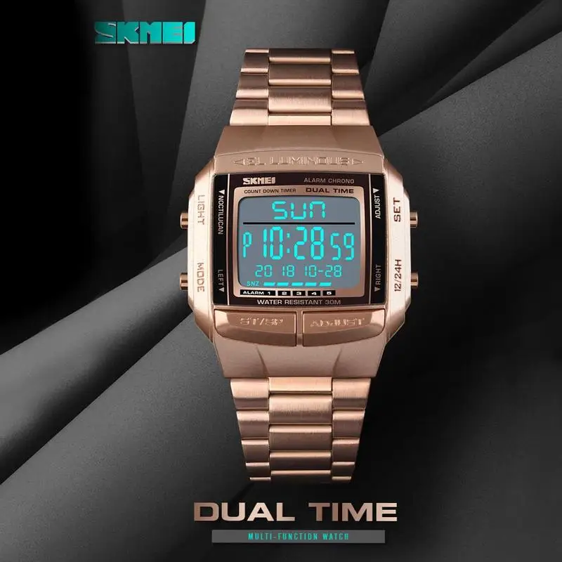 Модные деловые стабильные квадратные цифровые часы мужские со стальным ремешком с розовым золотом взрывные электронные светодиодные часы люксовый бренд