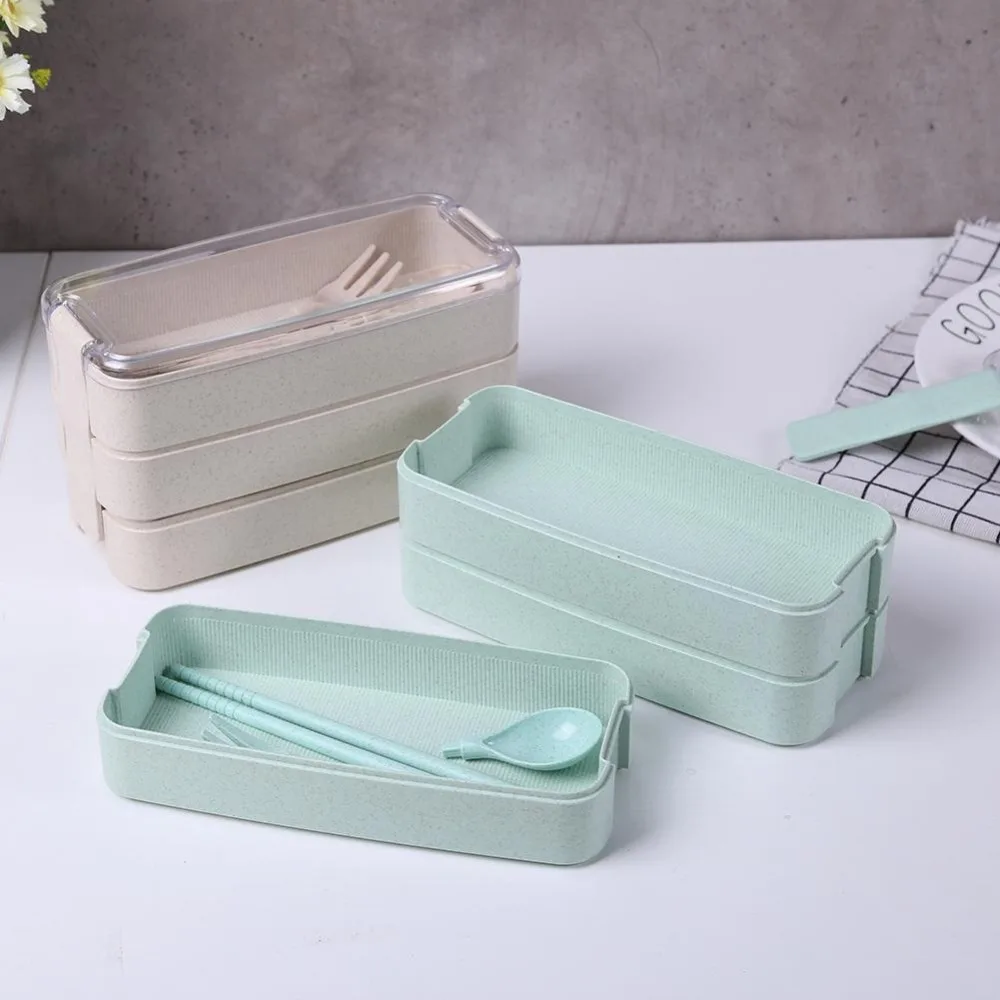 900 мл 3 слоя пшеничной соломы Bento микроволновая печь для хранения продуктов кухонный пищевой контейнер Ланчбокс материал Ланч-бокс для офиса студентов
