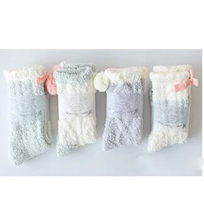 blue 4 пары полосатых милых толстых теплых махровых носков женские Kawaii зимние носки-тапочки цветные дышащие мягкие корейские забавные носки розовые - Цвет: blue