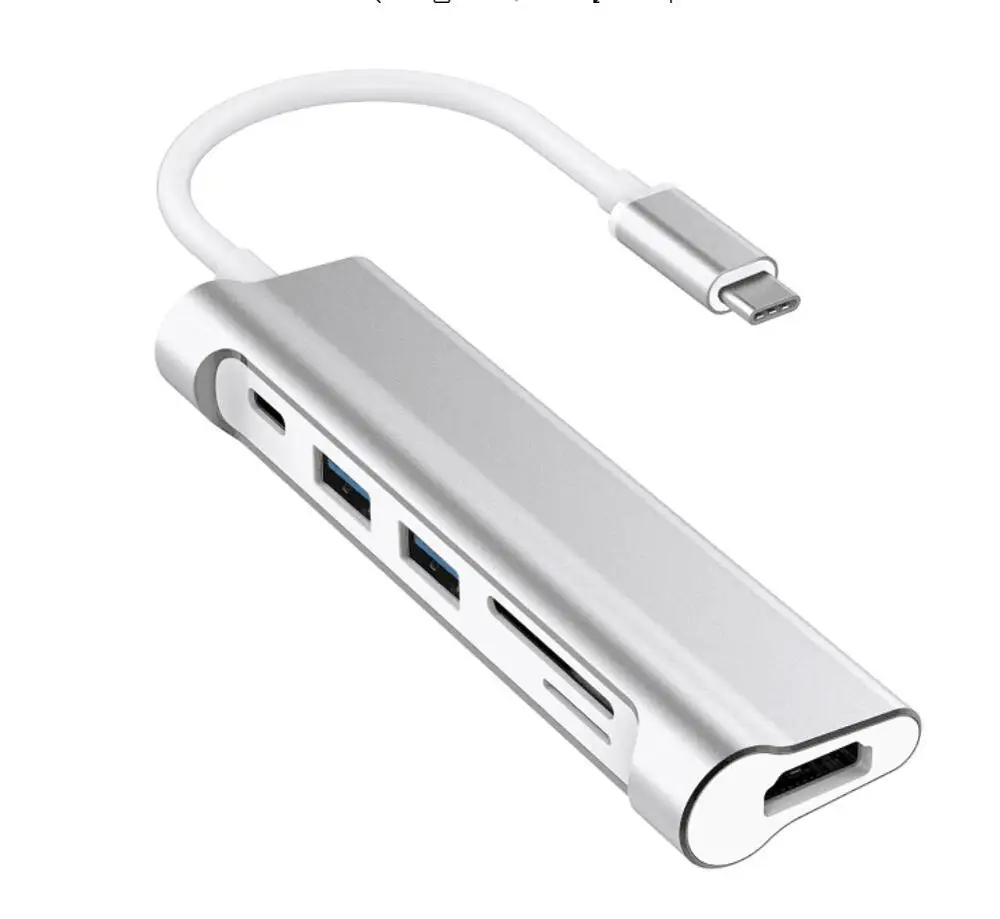 Серебристый USB-C 3,1 до USB3.0* 2+ SD/TF+ HDMI+ PD - Цвет: Серебристый