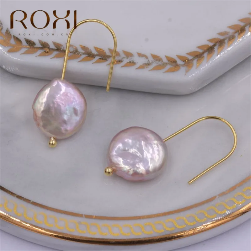 ROXI Korea Design Drop Earrings Baroque Natural Freshwater Pearl Earrings Long Temperament Hook Dangle Earrings for Women Girls