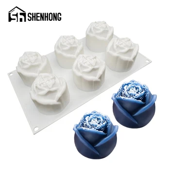 

SHENHONG Cake Silicone Mold Valentines Day Gift Muffin Pan 6 Cavity Rose Shaped Mousse Dessert Mould Cake Decoration Baking Tool