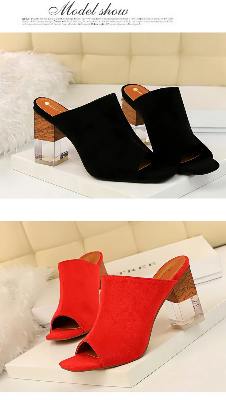 BIGTREE chanclas mujer/ г.; шлепанцы на высоком каблуке с кристаллами; женские пикантные замшевые шлепанцы на платформе с открытым носком и квадратным каблуком