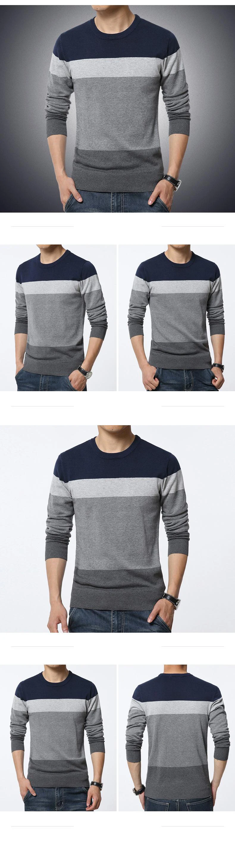 Men's Sweater Pullovers Autumn Winter Casual O-Neck Striped Slim Fit Knitted Rainbow Sweater Men Basic Pullovers M-3XL