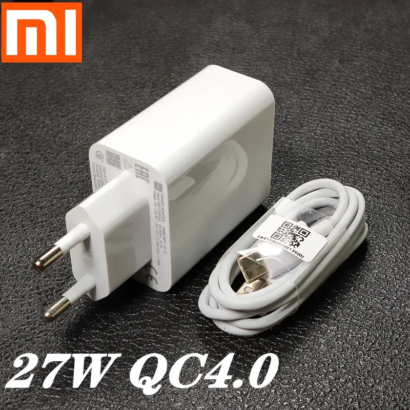 Оригинальное быстрое зарядное устройство EU xiaomi 27 Вт QC 4,0 адаптер с турбонаддувом usb type c для mi 9 se 9t CC9 Red mi note 7 8 pro K20 mi x 4 - Цвет: add type cable
