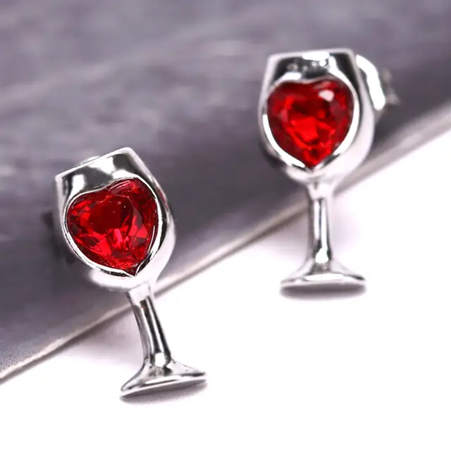 New Red Color Crystal Wine Glass Style Earrings Women Red Cubic Zircon Love Stone Earrings Fashion Party Jewelry Valentines Day On Aliexpress