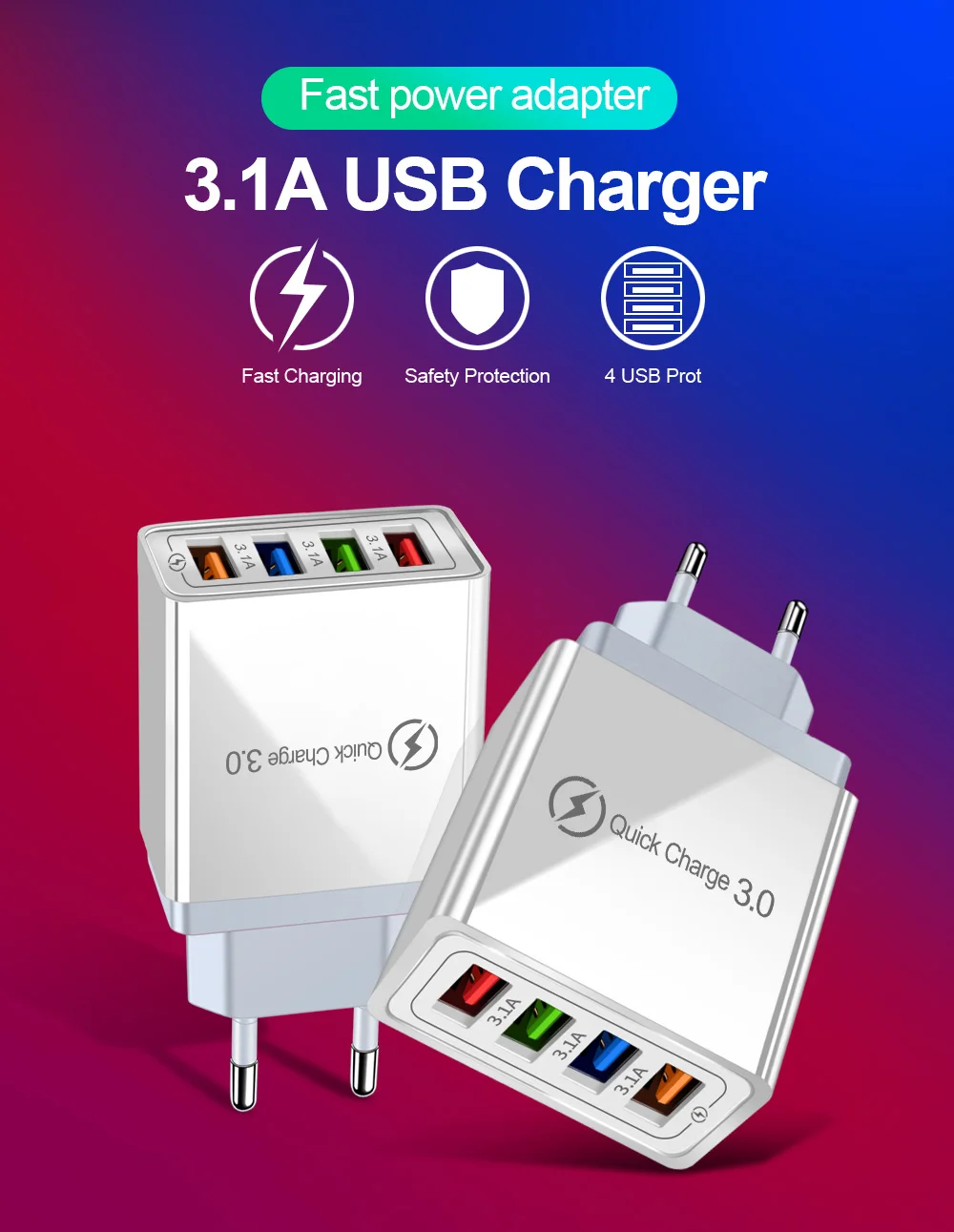 usb c power adapter 20w USB Charger Quick Charge 4.0 3.0 3.1A EU/US Fast Charging Adapter Charger For Samsung iPhone 11 7 X 4 Ports Mobile Phone Charger 65w charger usb c