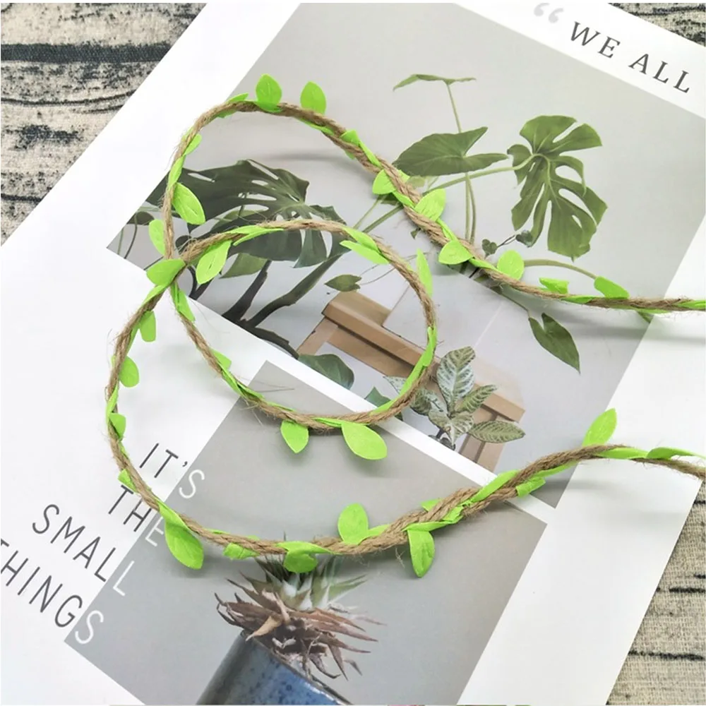 Light green 2 м 5 м имитация зеленых листьев плетение пеньковая веревка DIY Свадьба День рождения свадебное украшение из ротанга подарочная упаковка букета 5 мм - Цвет: Light green
