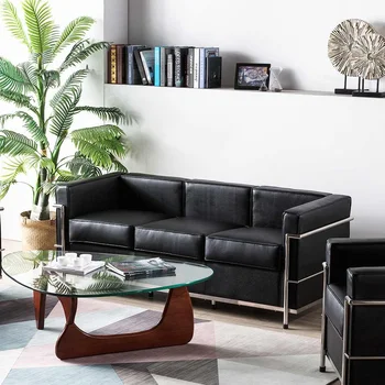 

Elegant PU Leather Living Room Sofa Home Furniture Reclining Lounge Sofa Stainless Steel Frame Nordic 1/3-Seater Sofa Couch