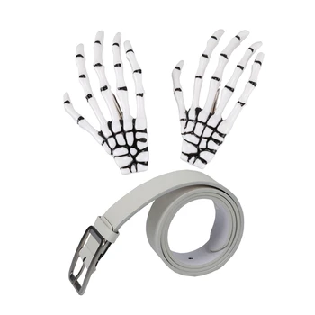

Skeleton Hand Bone Hair Clip (White) & Men's Casual Waistband Belt Faux Leather Belt Buckle Waist Strap Belts white