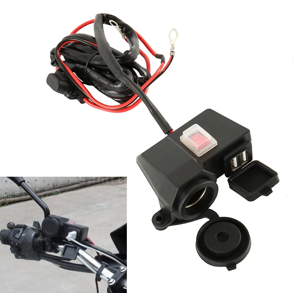 Мотоцикл USB Зарядное устройство 12V телефонное Разъем Dual Автомобильное мото