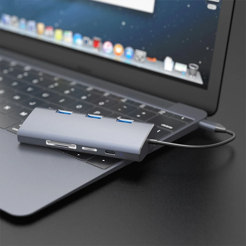 USB C концентратор HDMI VGA Ethernet Lan RJ45 адаптер для Macbook Pro, GOOJODOQ type C концентратор карт-ридер 2 USB 3,0+ type-C зарядный порт