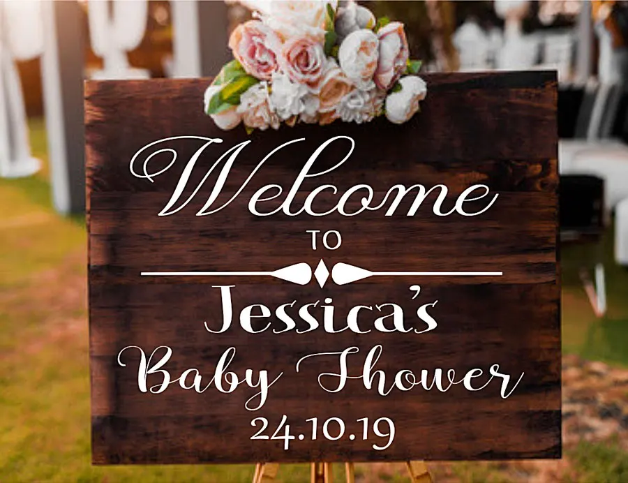 

Personalised Baby Shower Name Date Party Decor Welcome Sign Sticker Vinyl Birthday Decals Removable Murals Custom WE29