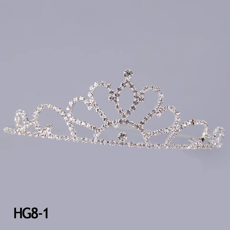 Модные принадлежности для волос для девочки Tiaras корона принцессы из страз сплав серебристого цвета Детские вечерние головные уборы - Цвет: HG8-1