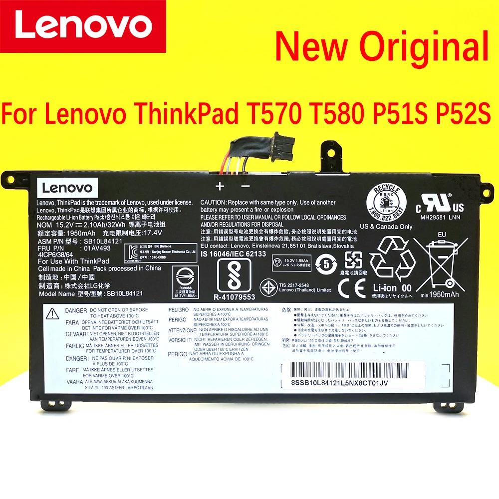 Nova Bateria Original para Lenovo Thinkpad T570 T580 P51s P52s Sb10l84121 01av493 00ur890 00ur891 00ur892