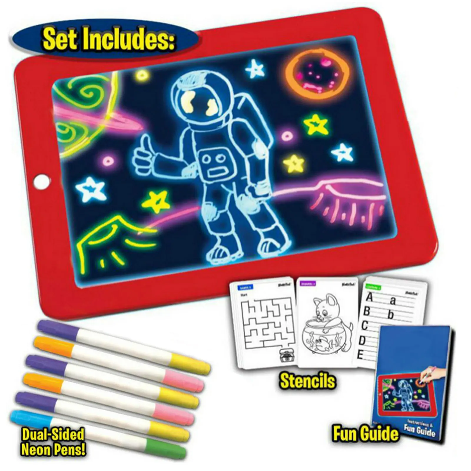 LCD Writing Drawing Doodle Tablet Board Pad with Light 6PCS Pens 10PCS Graphics Cards for Kids Birthday Christmas Gift