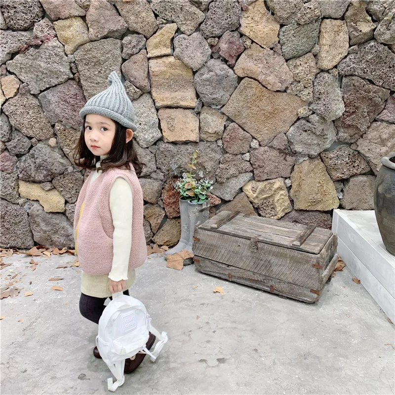 WLG boys girls winter vests kids thick smile letter pattern beige pink coffee zipper vest baby casual warm clothes 1-6 years