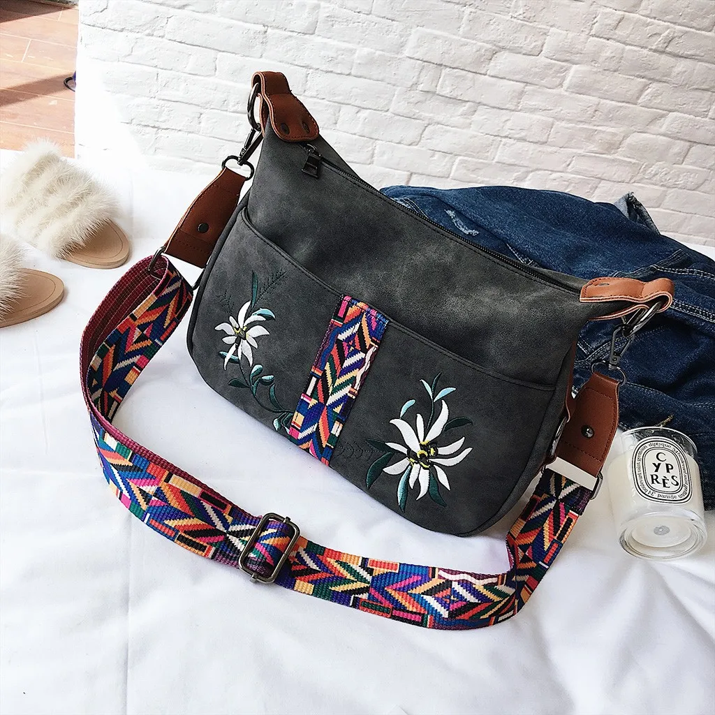 

High Quality Abrasive Fabric Women Embroidery Bag Fashion Female Messenger Bag Designer Female Multifunction Shoulder Bag Totes