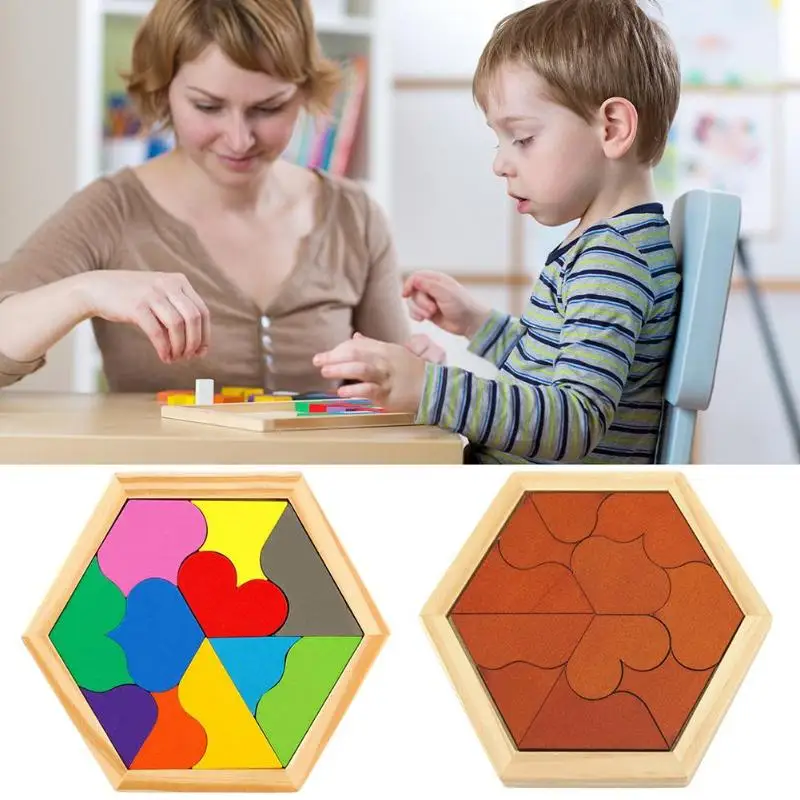

Heart-shaped Puzzles Simple and Generous Creative Colorful Geometric Shapes Board Montessori Toys Wood Blocks 13.5x8x1cm