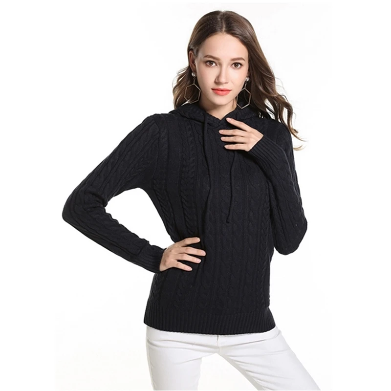 

Women Knitted Hooded Sweater 2020 Autumn Winter Stylish Slim Fit Plus Size Pullovers and Sweaters Multi Color Leisure Knitwear