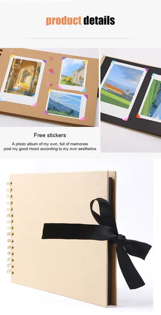 Photo Albums 80 Black Pages Memory Books A4 Craft Paper DIY Scrapbooking  Picture Wedding Birthday Childrens Gift