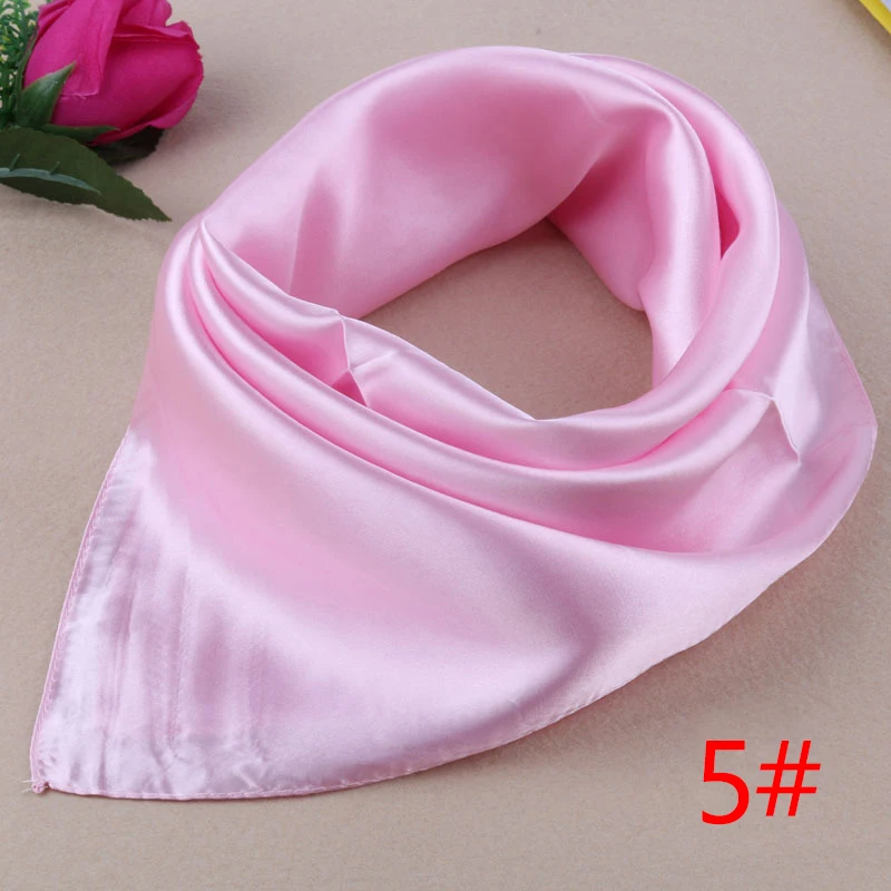 60cm*60cm Women Silk Feel Satin Square Scarf Small Plain Neckerchief Scarf Bandana 4