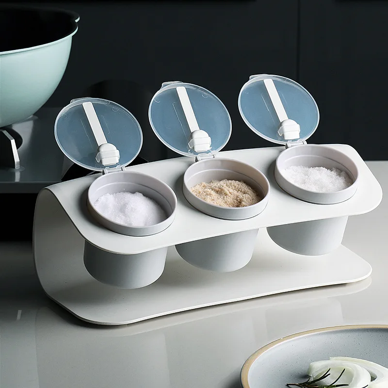 

Japanese Kitchen Supplies Household Seasoning Jar Three Grid Combination Creative Seasoning Box Plastic Seasoning Set Seasoning