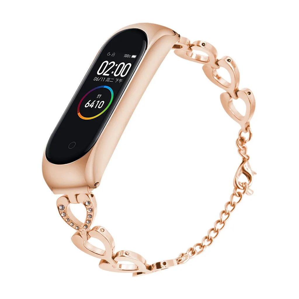 Браслет из нержавеющей стали Алмазный Смарт-часы ремешок для Xiaomi Mi Band 4