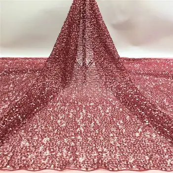 

2019 High Quality Sequins Swiss lace With Guipure African Tulle Lace Fabric Nigerian With Full Of Red Sequins Combined Embroider