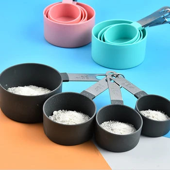 

8pcs Measuring Cups And Measuring Spoon Scoop Silicone Handle Kitchen Measuring Tool Measure Cups Spoons Set 3 Colors