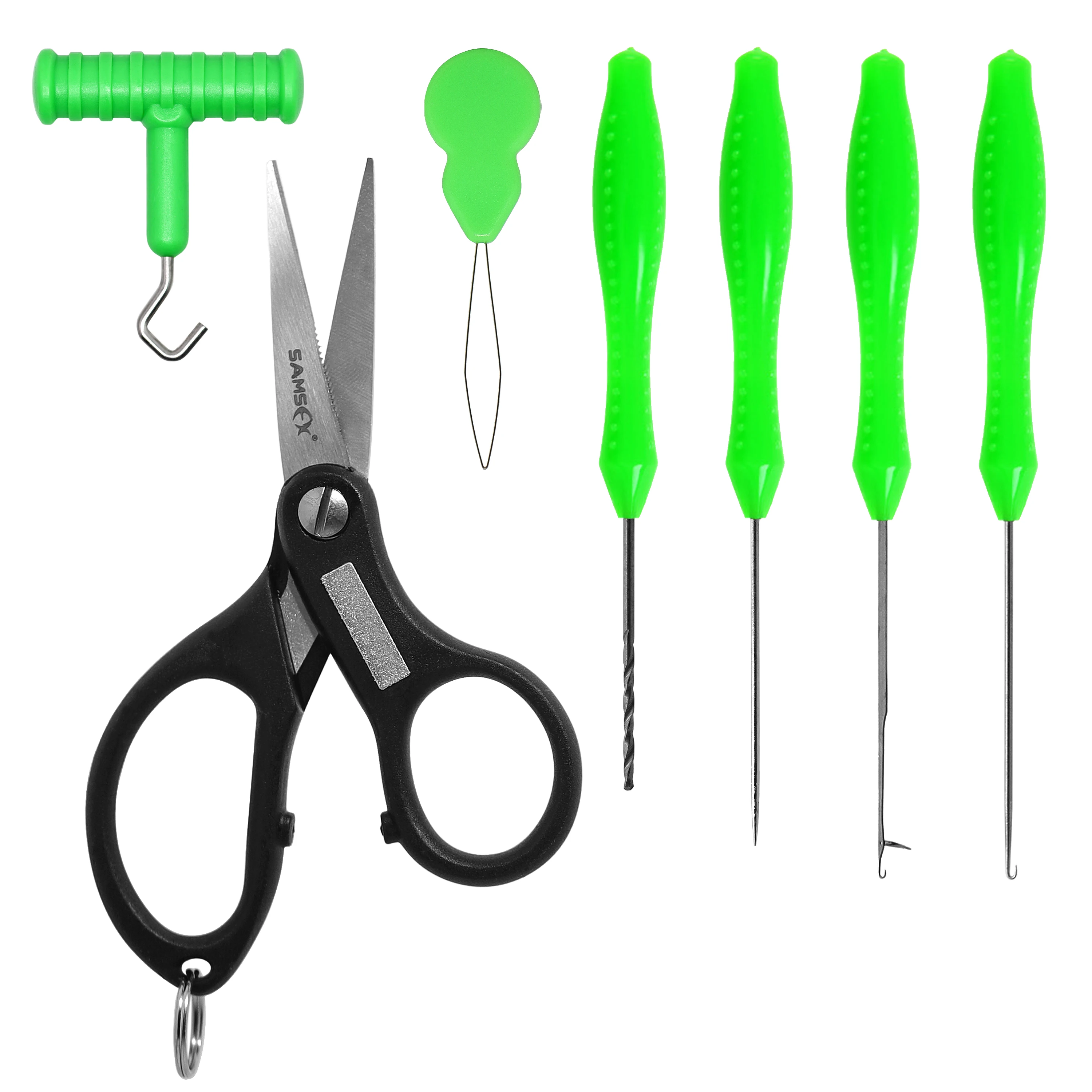 

SAMSFX Carp Fishing Scissors Knot Tool Hook Lure Bait Needle Rigging Tool Load Rig Knot Puller Quick Tying Drill Splicer Tackle