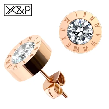 

New Fashion New Stainless Steel Acrylic Crystal Stud Earrings for Women Men Jewelry Vintage Roman Numerals Small Earring 2020