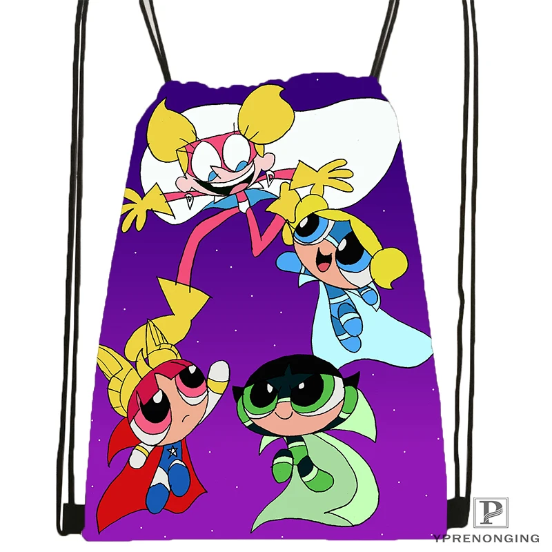Пользовательские Powerpuff девушки походная сумка на шнурке милый рюкзак дети ранец(черная спина) 31x40 см#180531-02-59