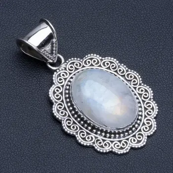 

Natural Rainbow Moonstone Boho Style 925 Sterling Silver Pendant 2" R0532