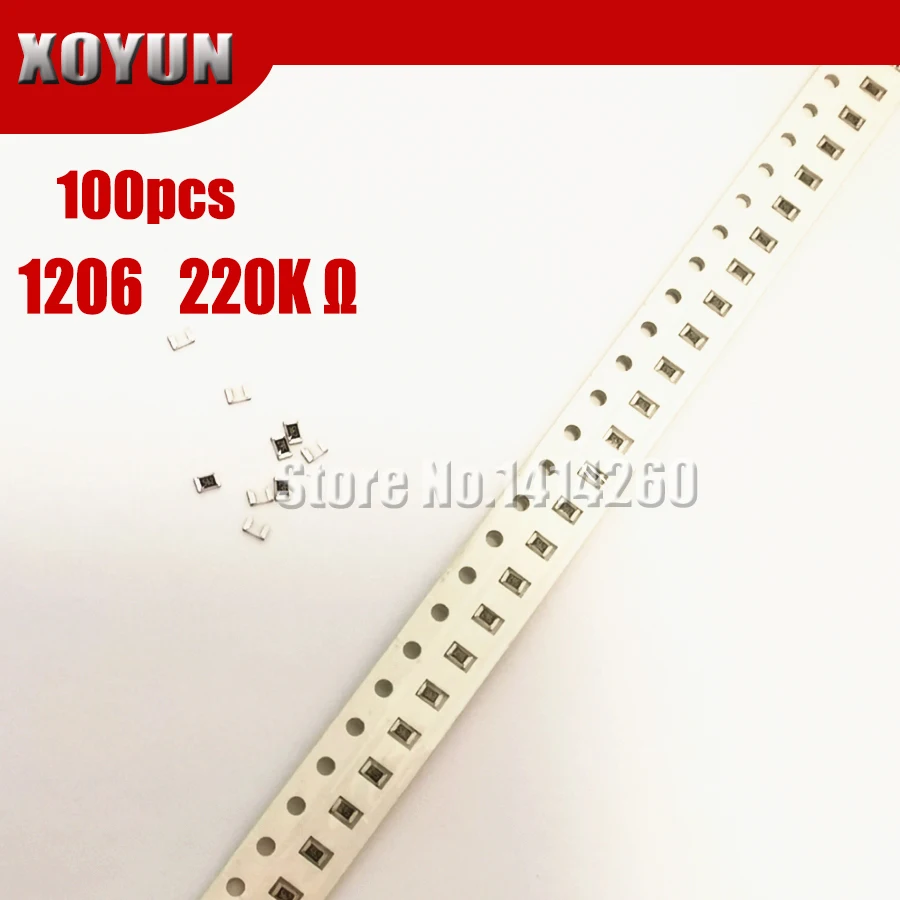 100 шт. 1206 SMD резистор 1% 220K ohm чиповый 0 25 Вт 1/4 224 220KR | Электронные компоненты и