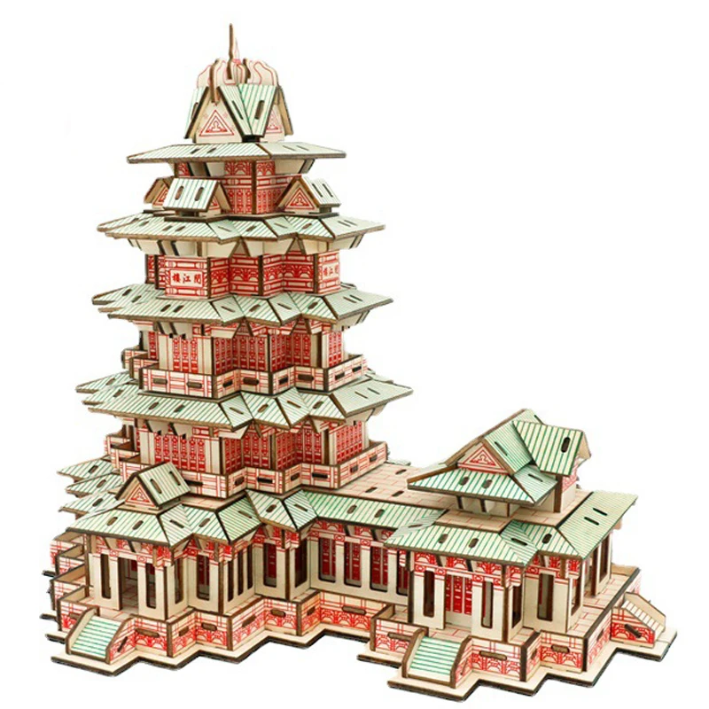 Yuejiang Tower Wooden 3D Building Model Toy Jigsaw Puzzle Woodcraft Construction Kit Wood Chinese Ancient | Игрушки и хобби