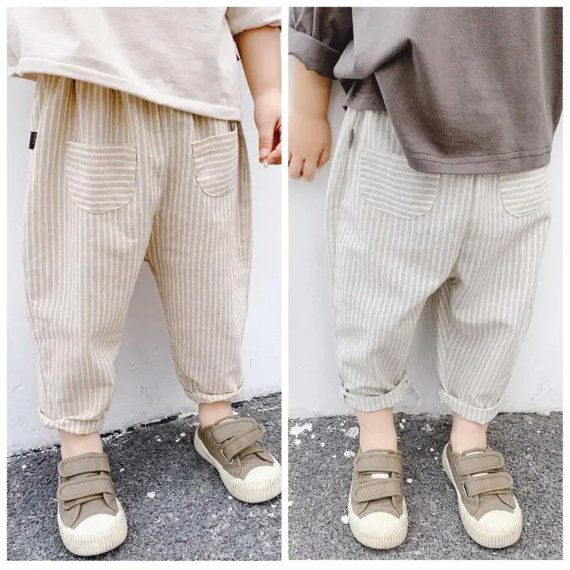 Spring Autumn Clothes Cotton Striped Baby Boys Girls Pants Pockets Pure Color Kids Casual Trousers Children Harem Pants kids pants